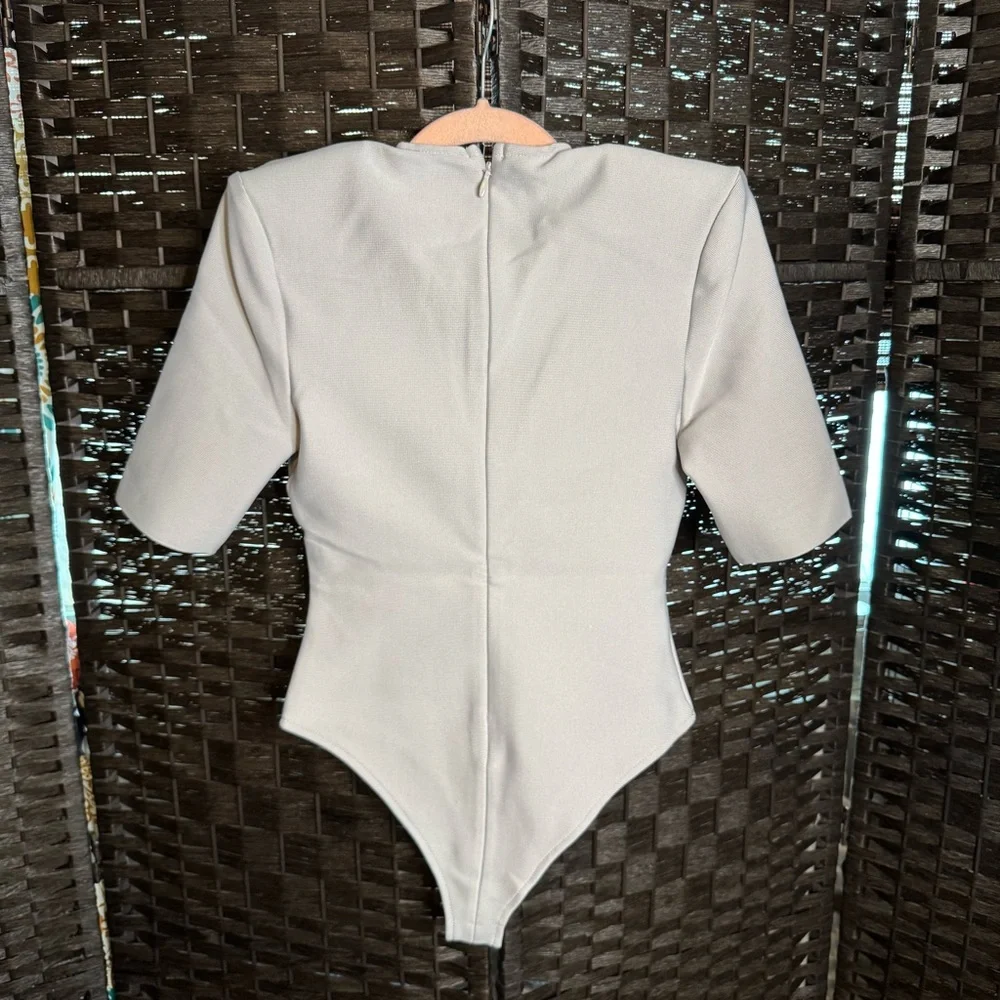 Karen Millen Bandage Form Fitting Deep V-Neck Grey Bodysuit XS - Picture 3 of 6